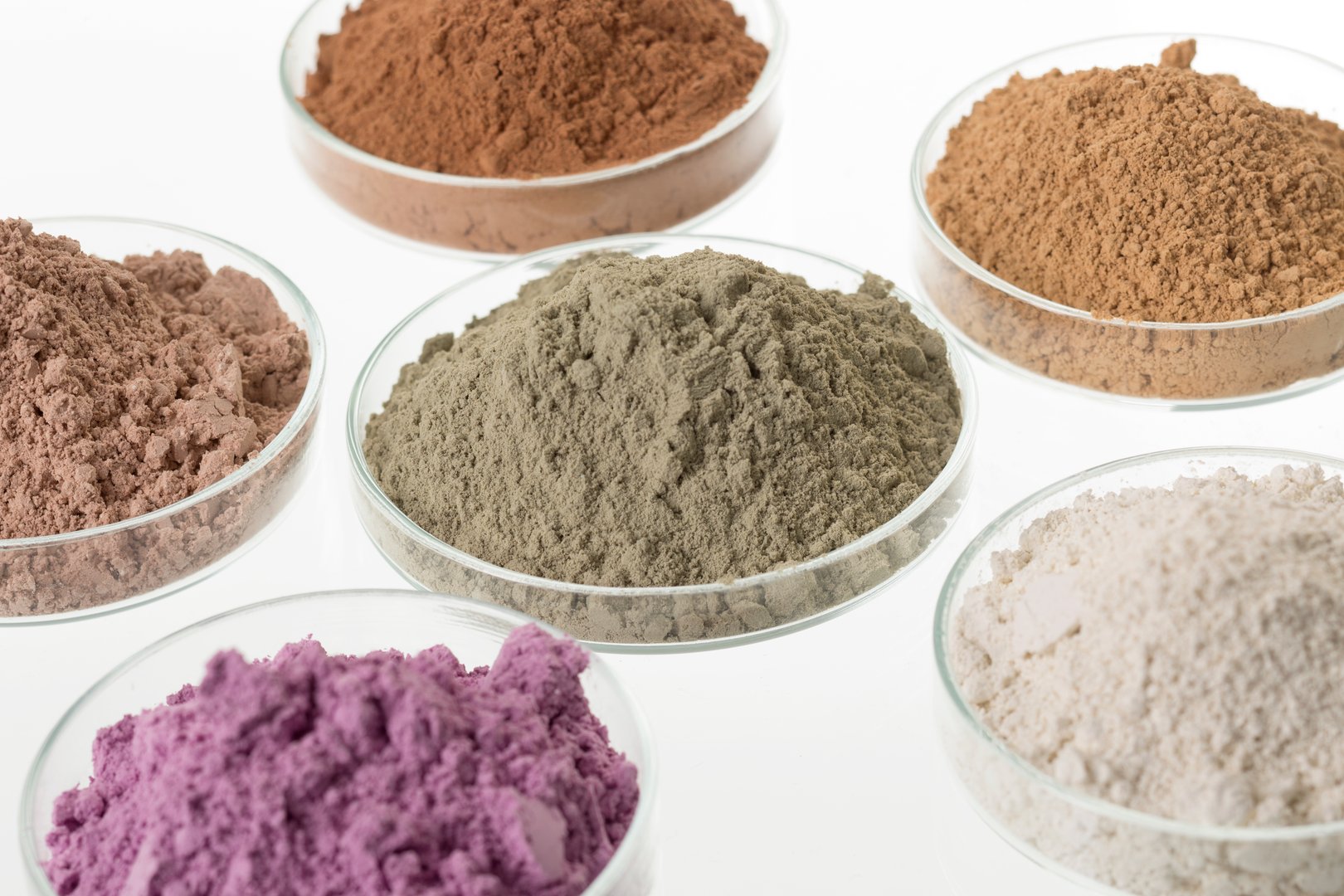 cosmetic clay: yellow, purple, pink, red, white, green for Spa and bodycare
