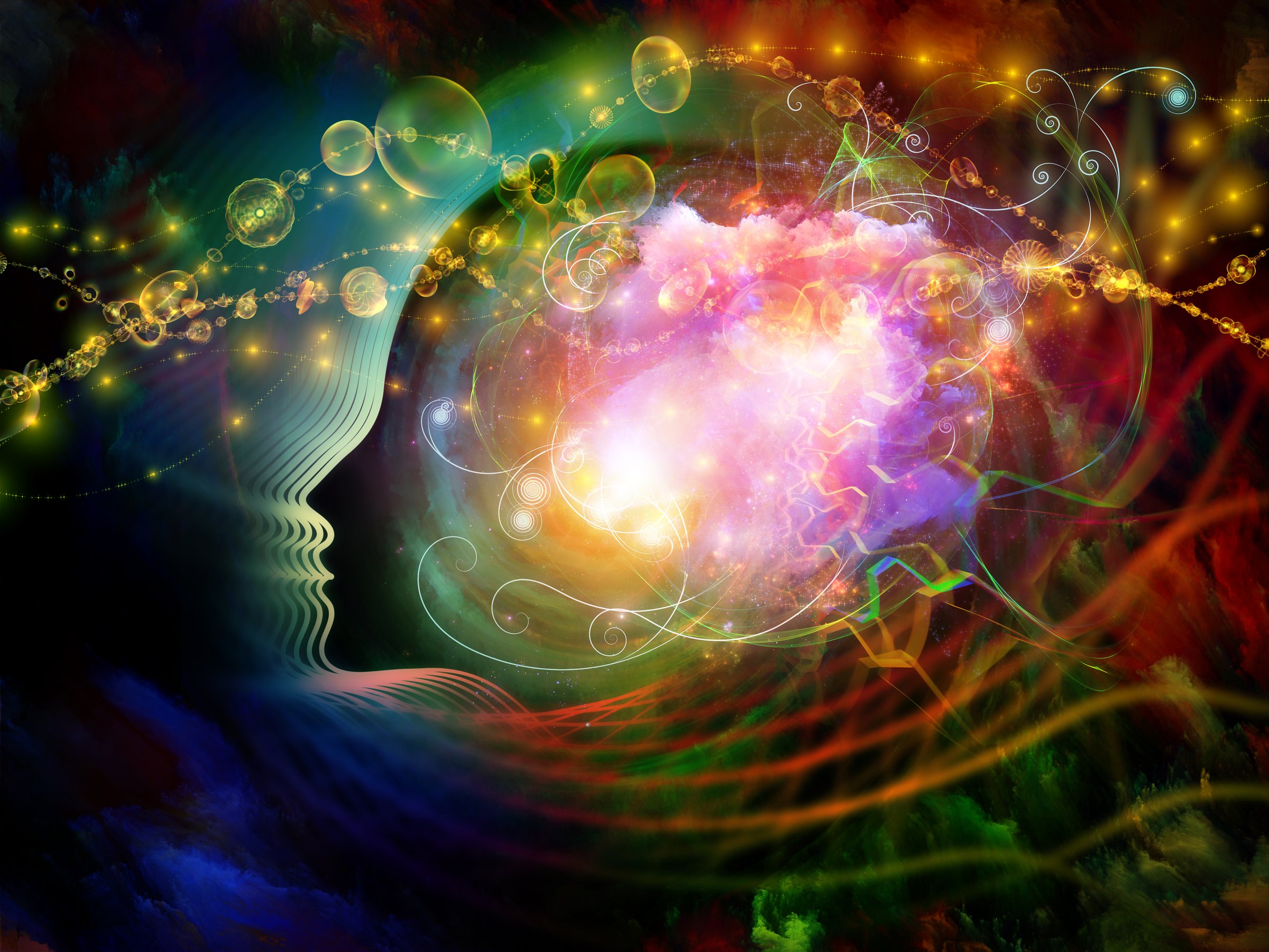 Geometry of the Soul series two. Interplay of human profile and abstract elements on the subject of spirituality, science, creativity and human mind