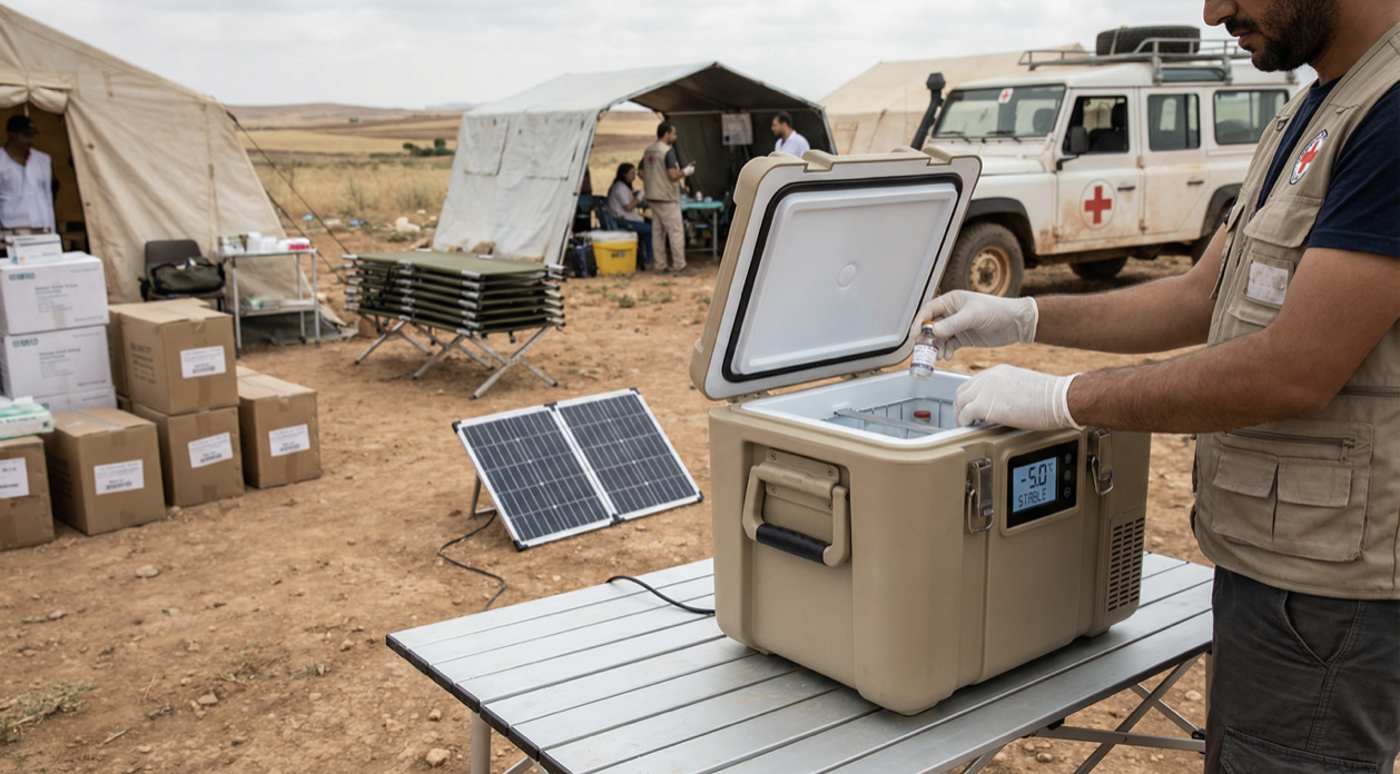 Portable thermoacoustic cooling device for field clinic medical supplies