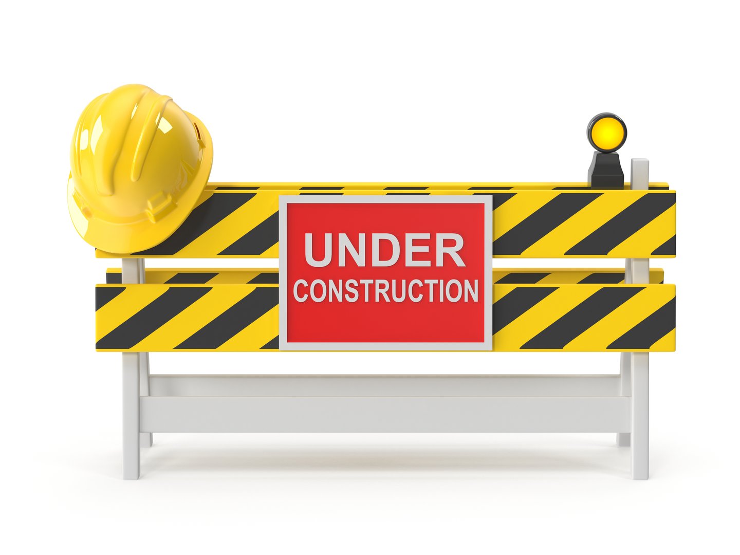 Under construction barrier with hard hat