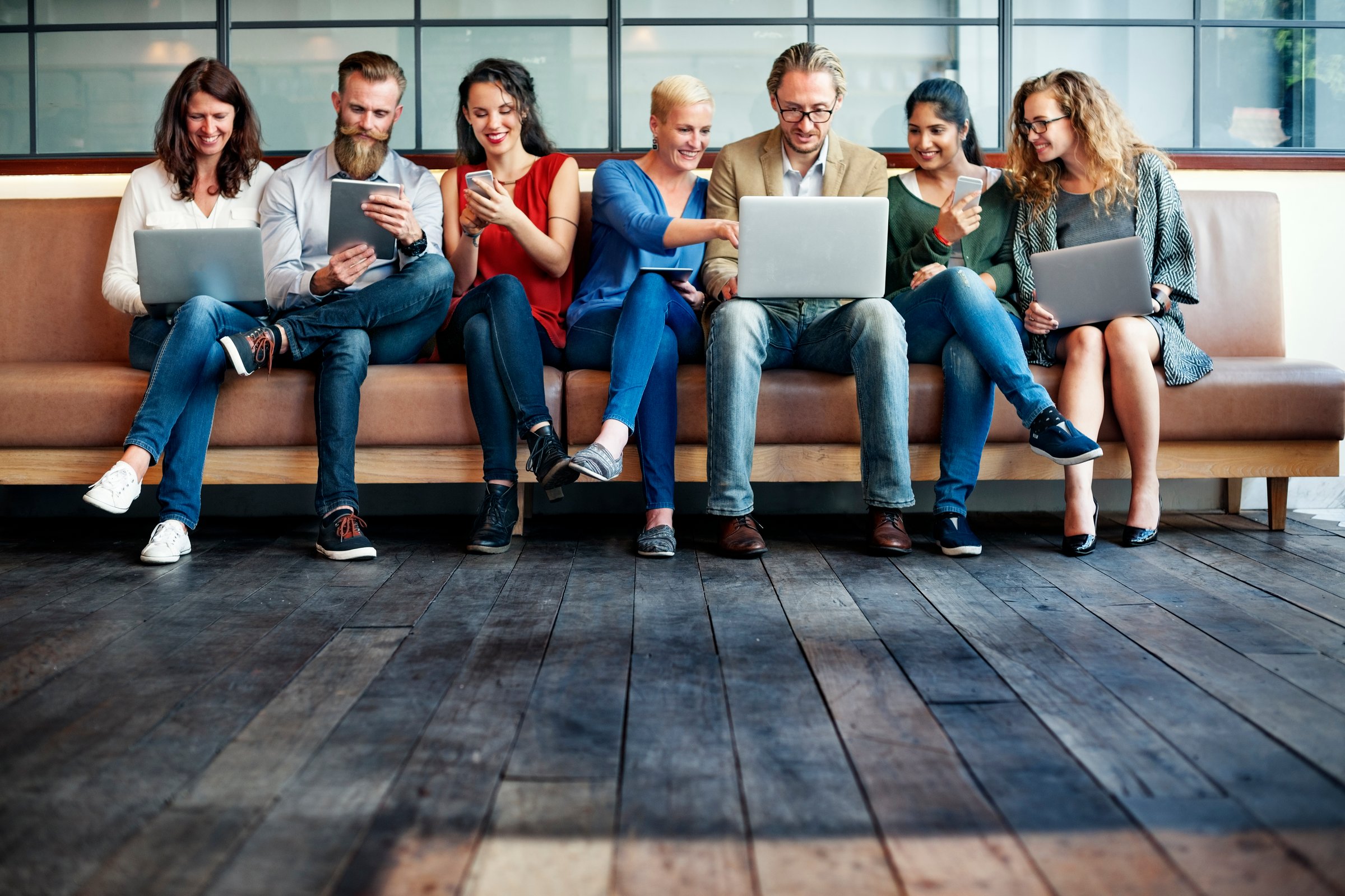 People Friendship Brainstorming Devices Technology Concept