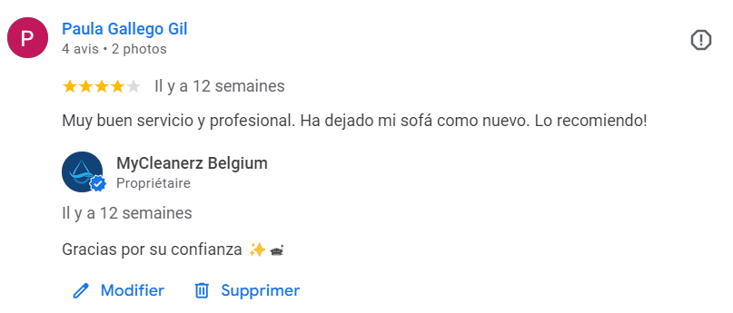 Avis client Google - Service de nettoyage professionnel