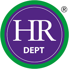 HR Dept logo with large white initials on a purple circle, surrounded by a green outer circle.