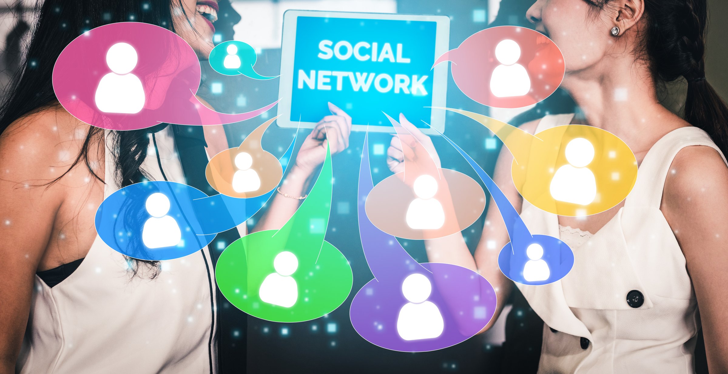 Social media and young people network concept. Modern graphic interface showing online social connection network and media channels to engage customer interaction in the digital business.