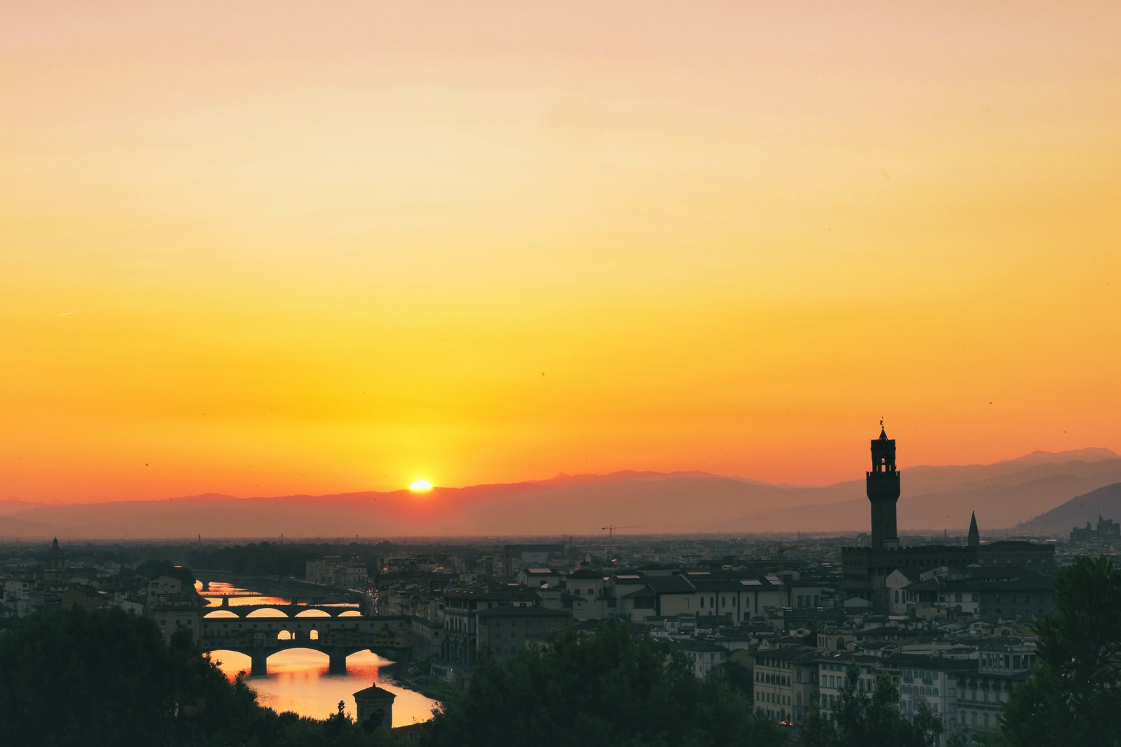 Sunset aerial view of Florence
