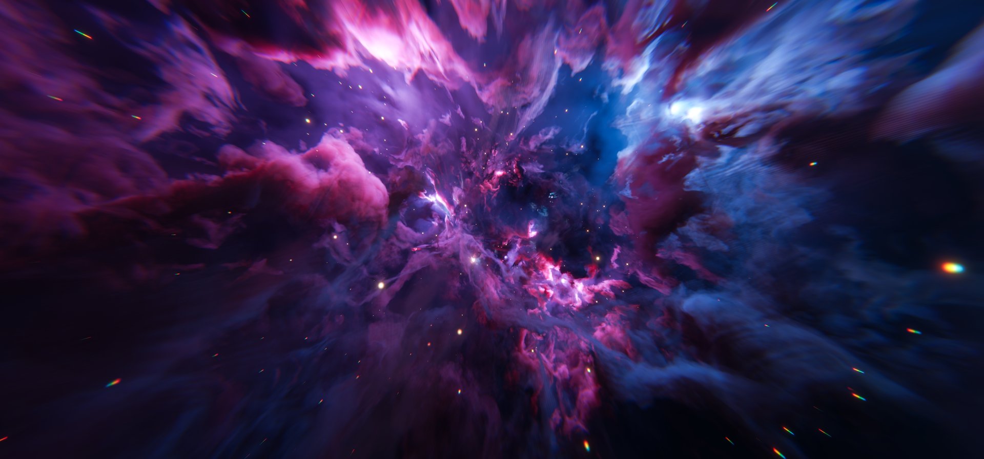 Abstract background of space nebula with rich purple, pink, and blue hues. Perfect for sci-fi visuals, cosmic backgrounds, and interstellar concepts. 3D render