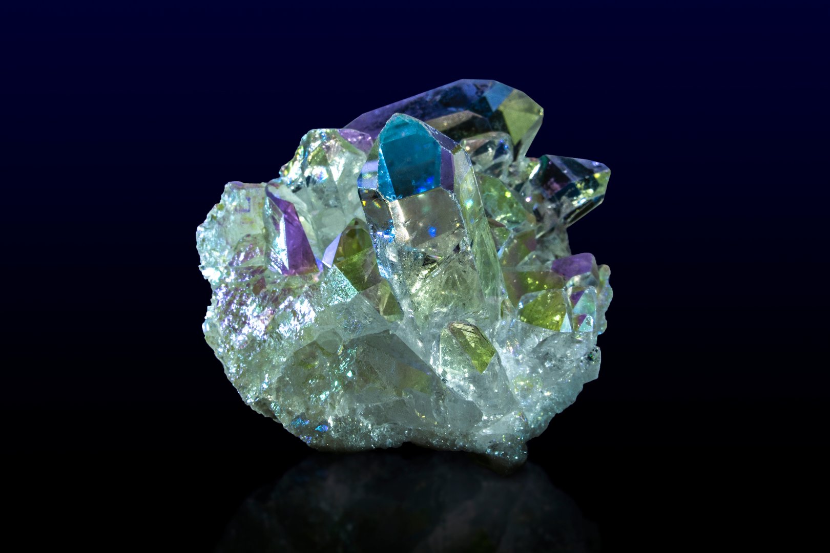 Titanium rainbow aura quartz crystal cluster