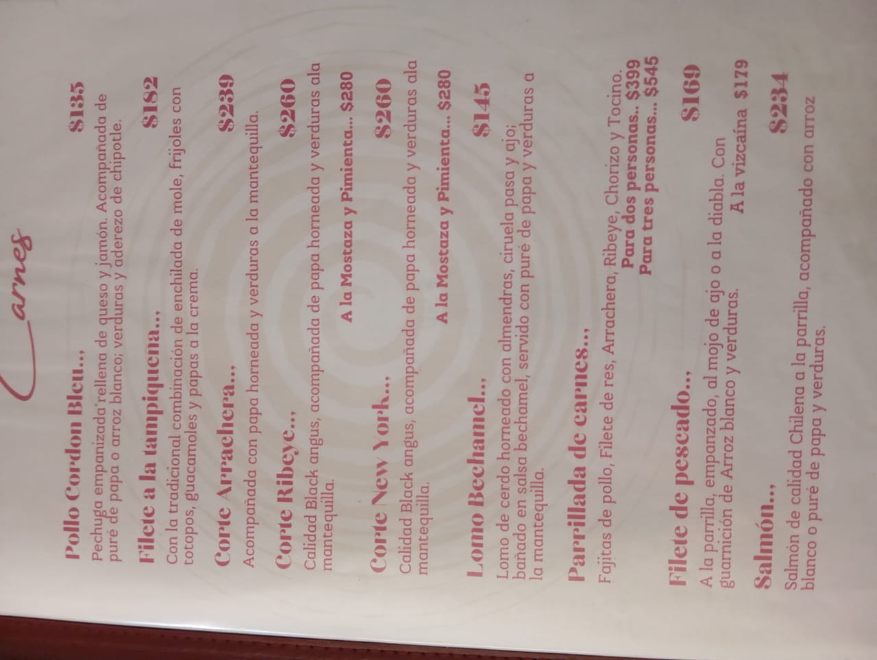 Menú del restaurante