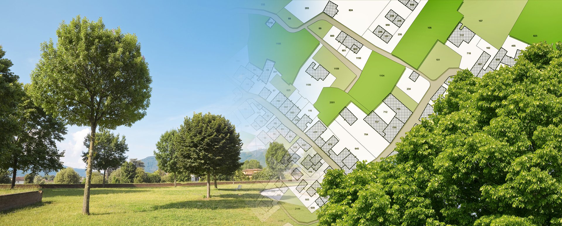 Imaginary city map of territory with residential district, roads and public park  - concept image.