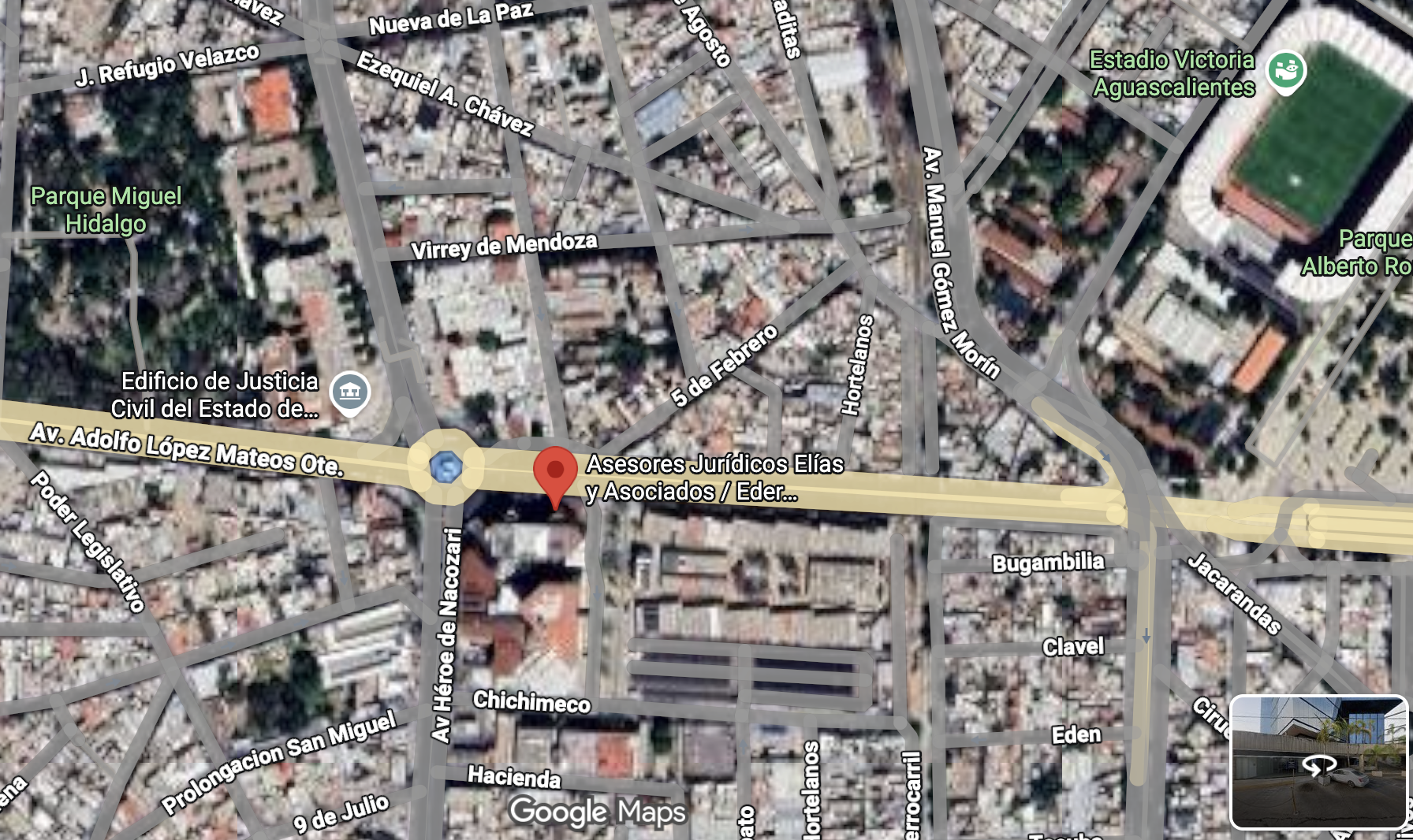 Mapa de ubicación de las oficinas en Aguascalientes