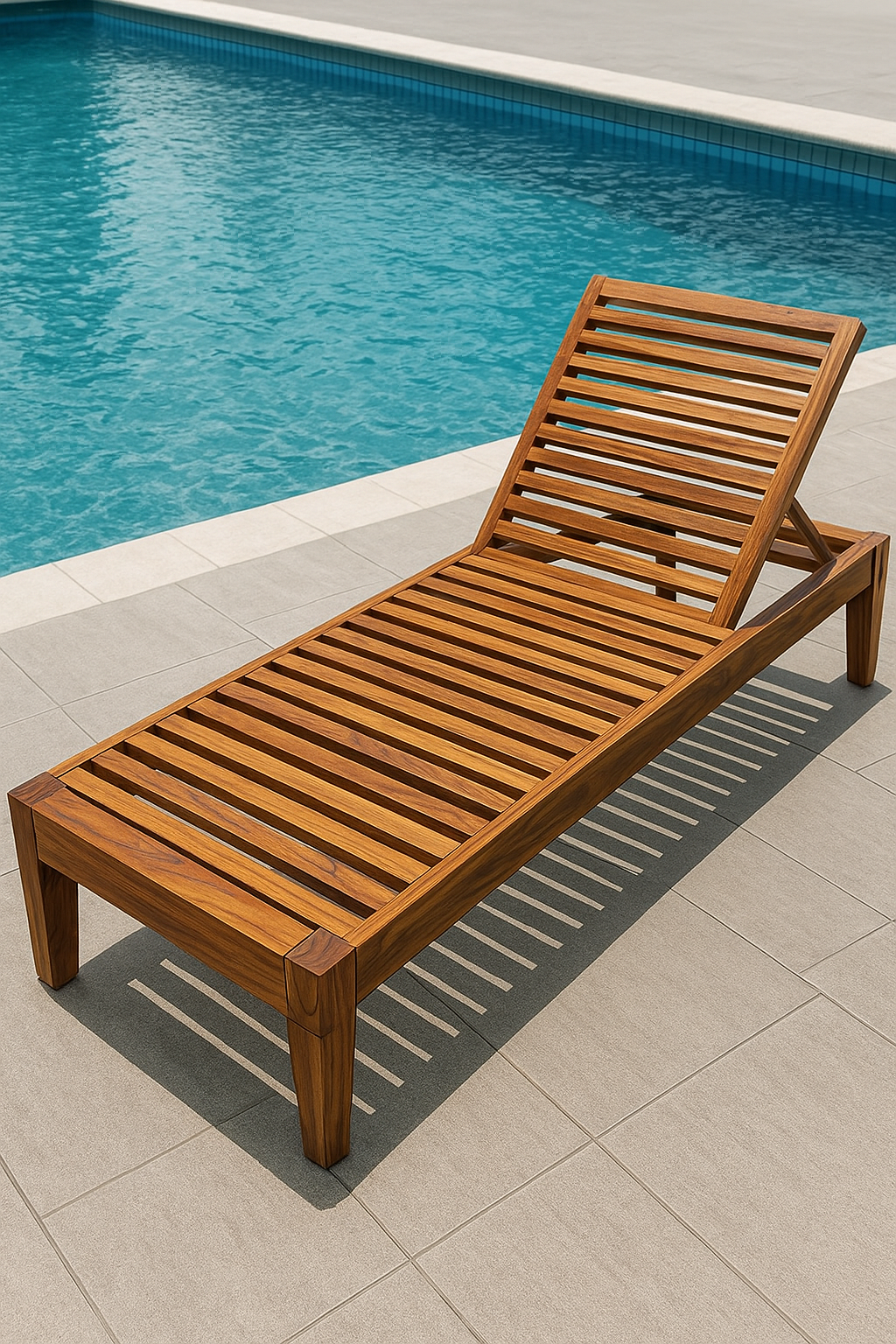 Camastro de teca para exterior con listones ventilados y respaldo reclinable multiposición