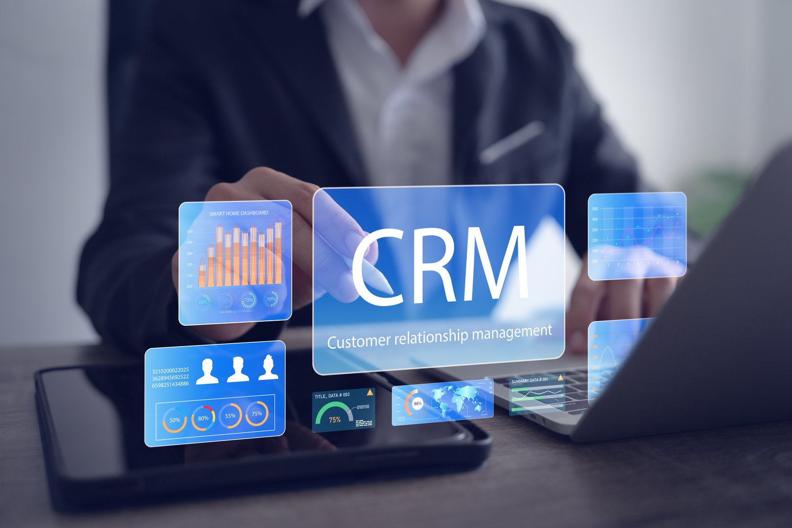 CRM Customer Relationship Management Software Concept for Sales Sales Control and Monitoring Software with Customer Database