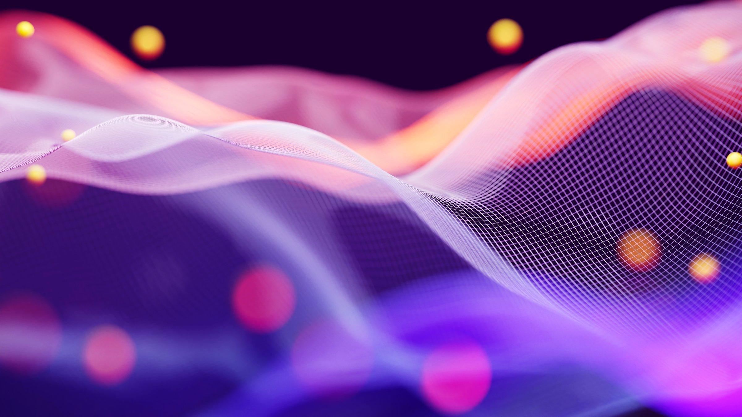 Abstract colorful wave lines dots on black background, Digital data technology concept