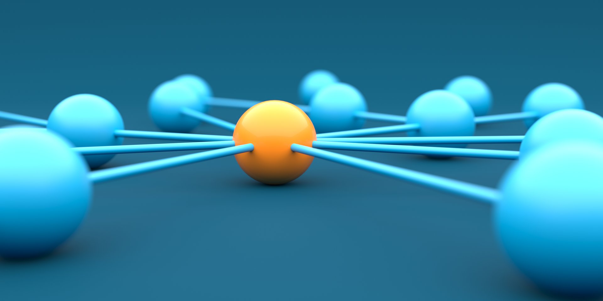 Teamwork Leadership Network Concept with spheres connected group. 3d rendering