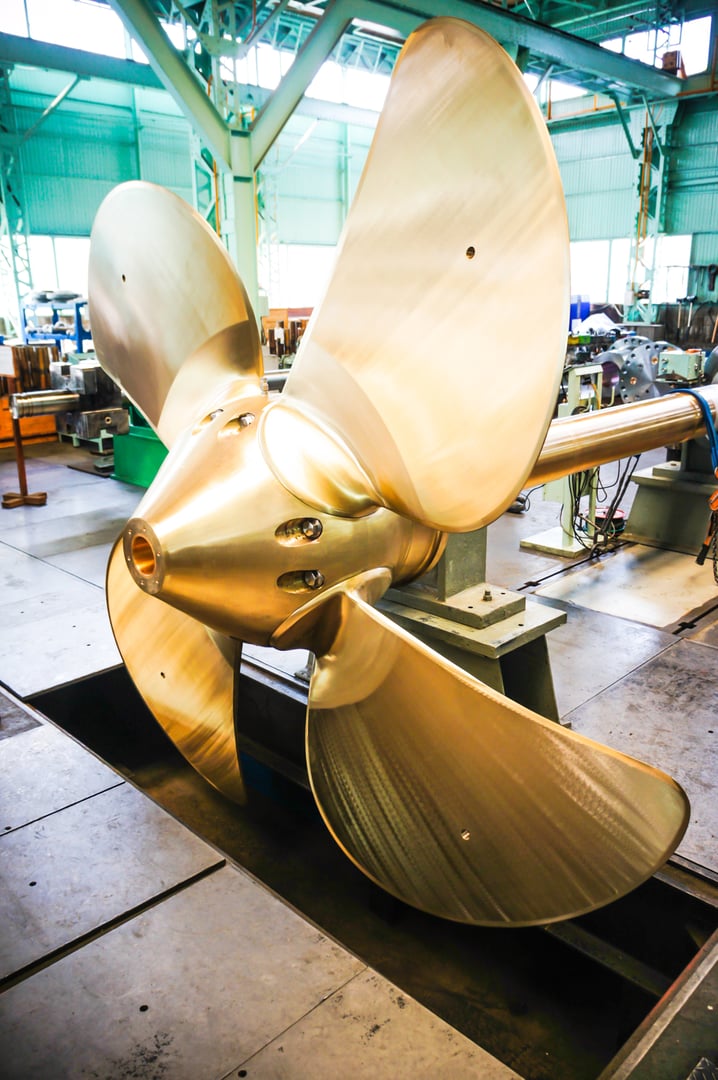 The propeller of a vessel in a factory