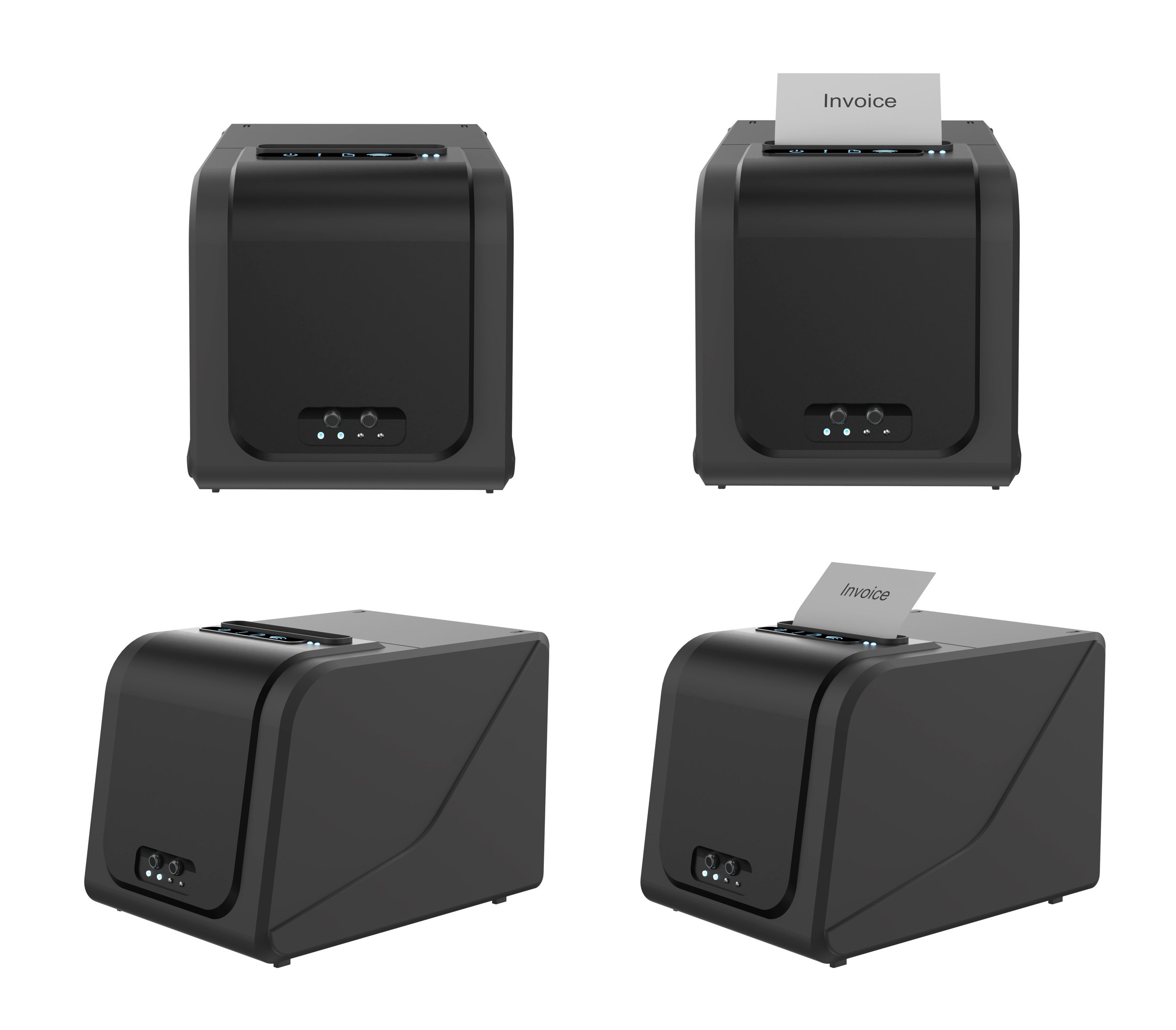 3d rendering set of receipt printer or thermal printer isolated on white