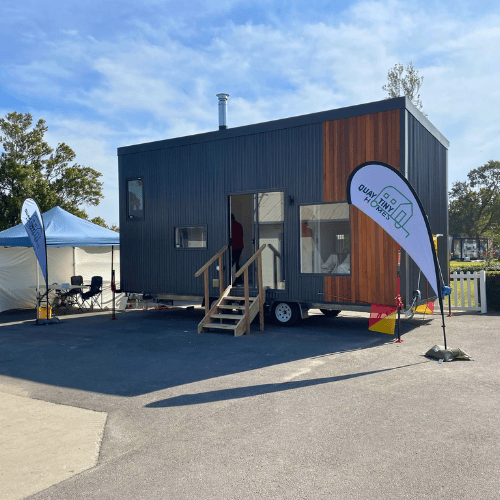 Quay Tiny Homes 2 Bed Coastal model exterior showcasing the premium tiny home on wheels with Colorbond cladding
