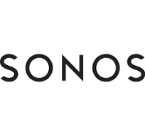 Sonos logo in black text on a white background, featuring the brand name in stylized uppercase letters.