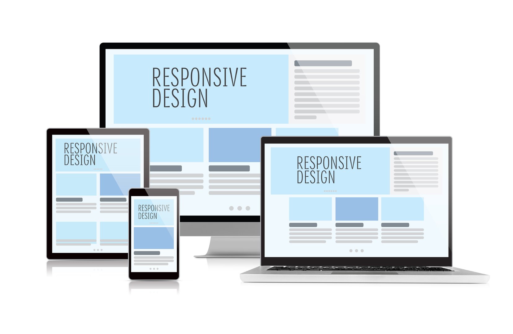 Responsive design on devices isolated on white