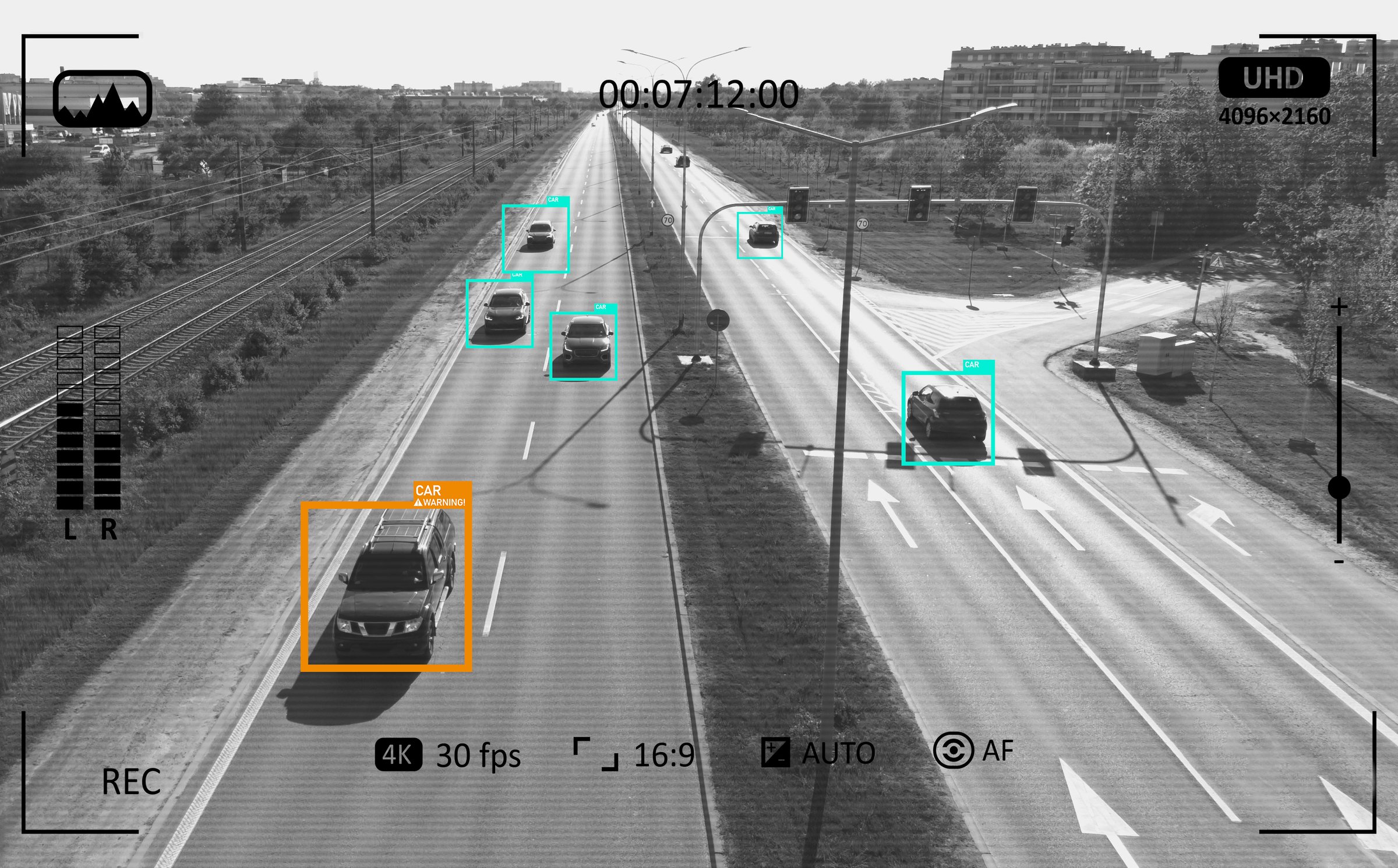 Traffic monitoring by AI, security system controlled by artificial intelligence