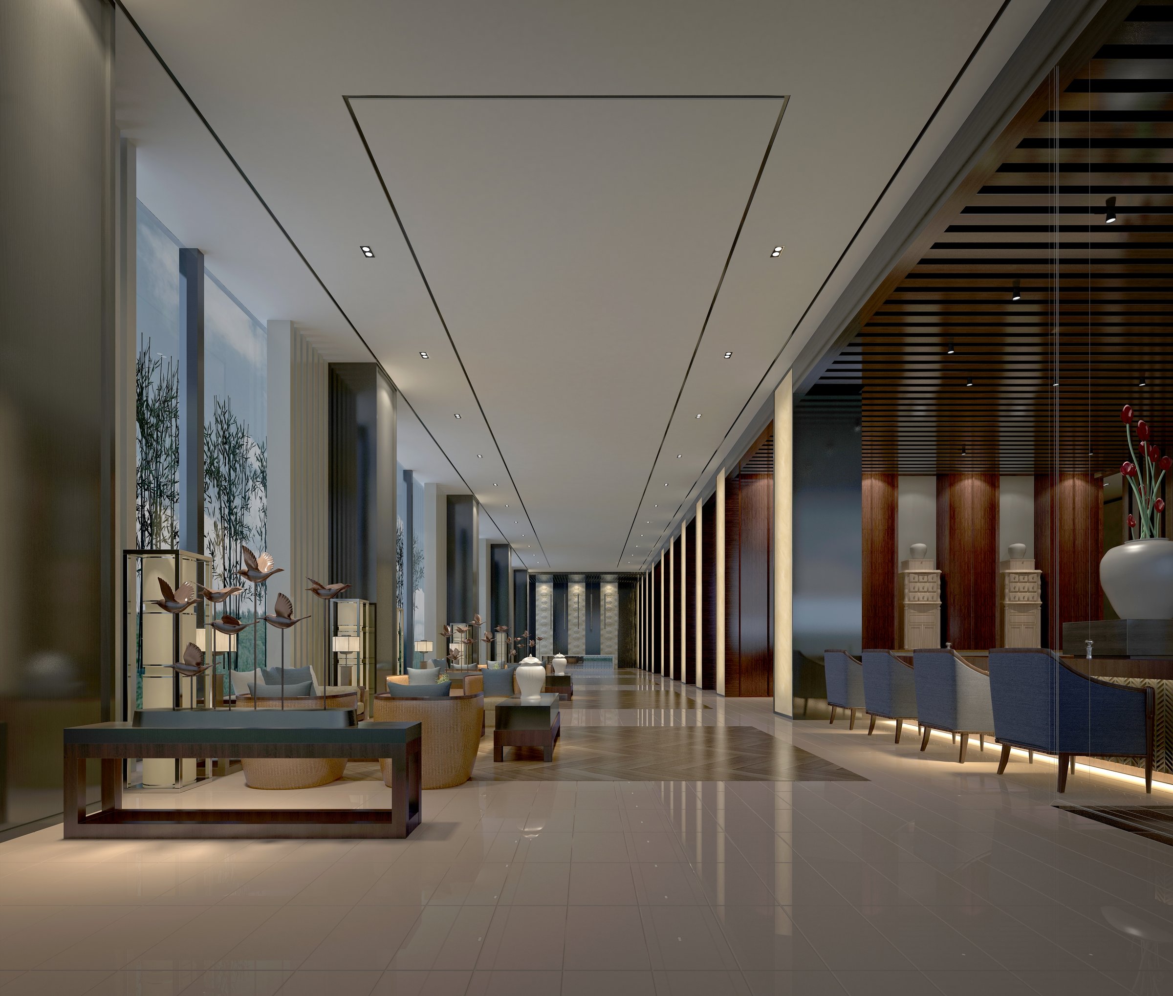 3d render luxury building lobby hall