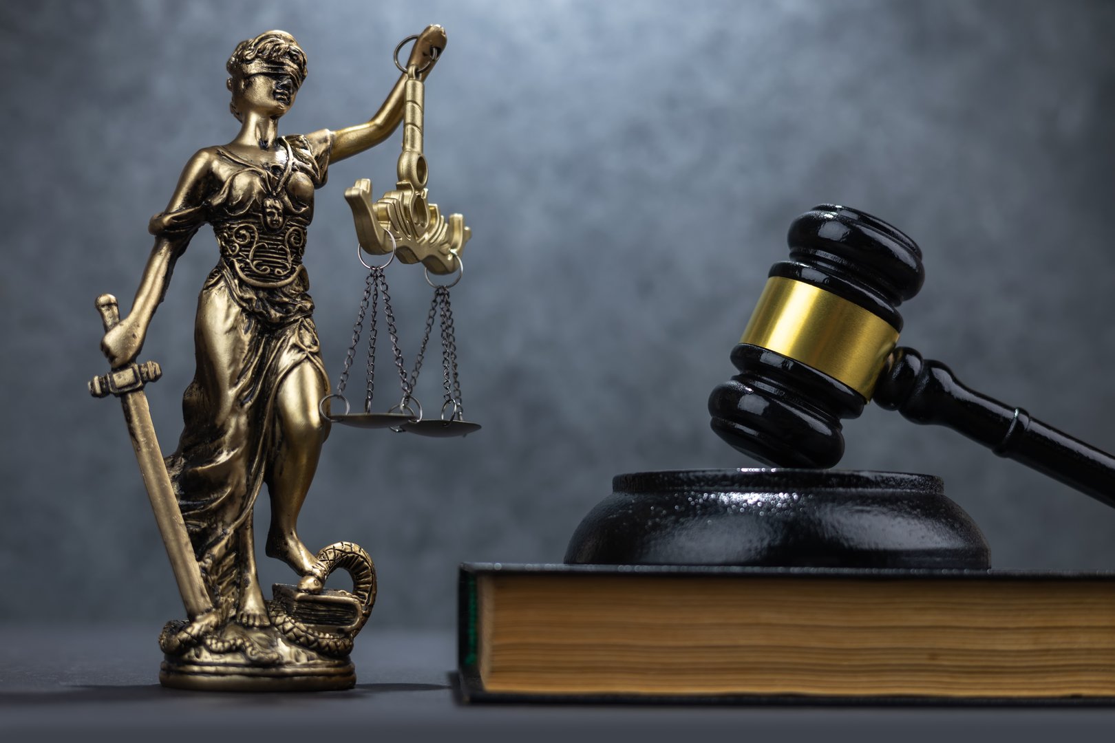 Judge gavel and law books in court, law and justice background concept with copy space.