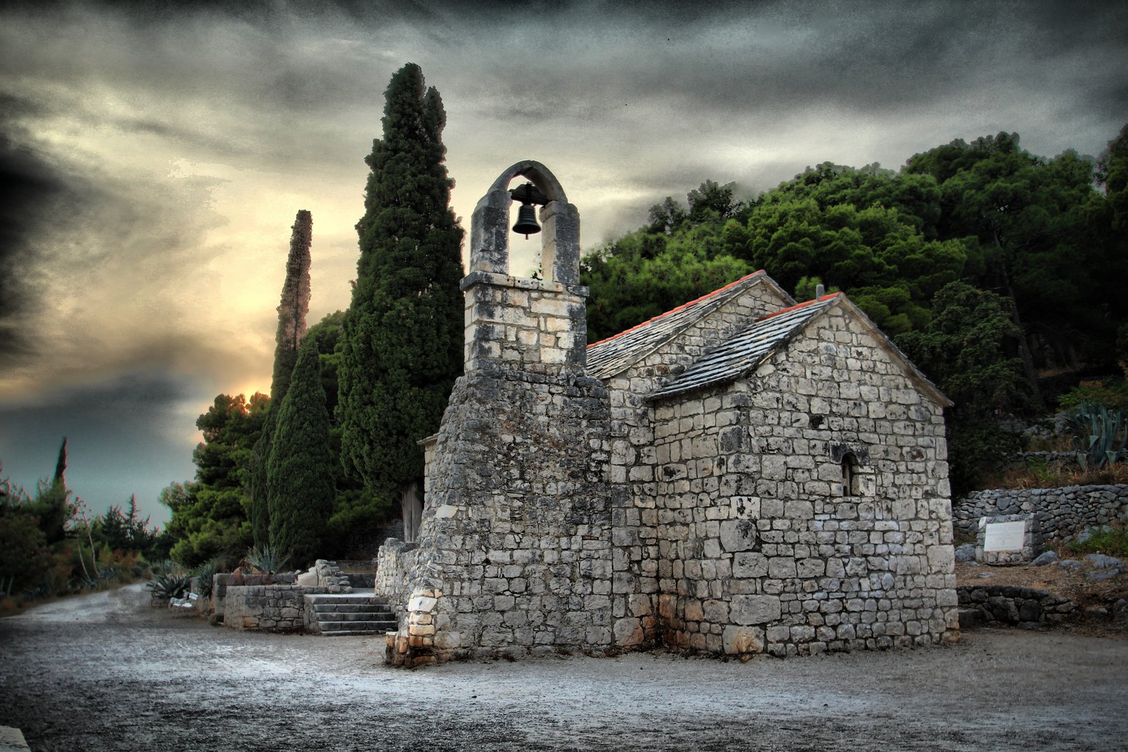 Scenic little chapel Nikola at the Marjan hill in Split, Croatia