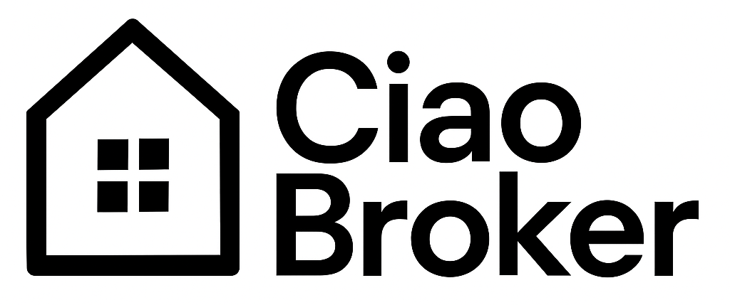 Logo with the words Ciao Broker and a house icon featuring a window.