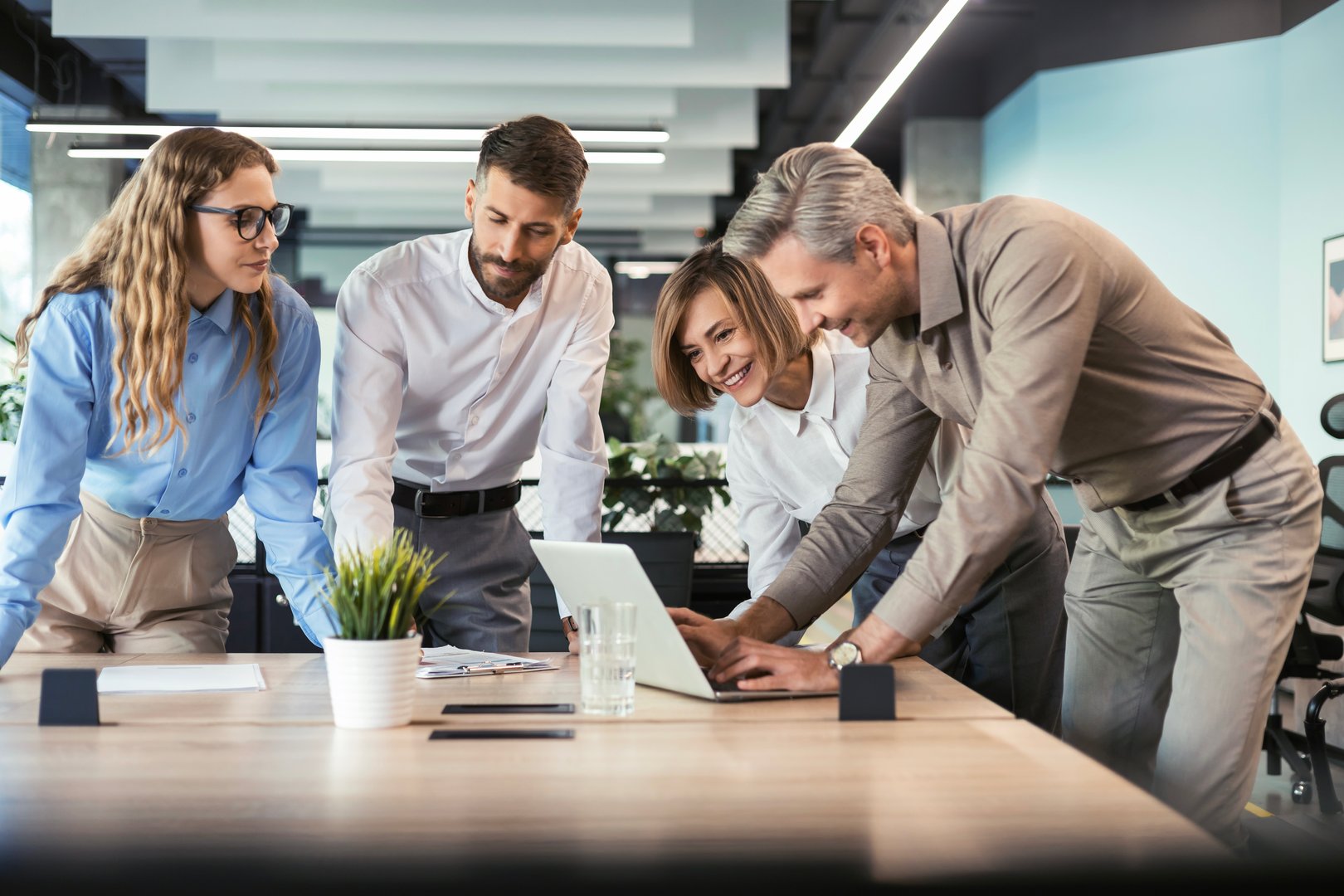 Professional business team working with modern technology