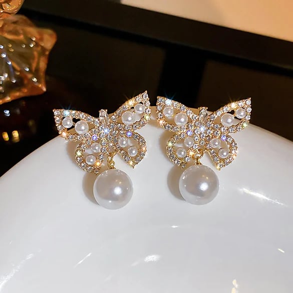 Boucles d'oreilles rétro géométriques en cuivre avec perles artificielles et zircon dorées