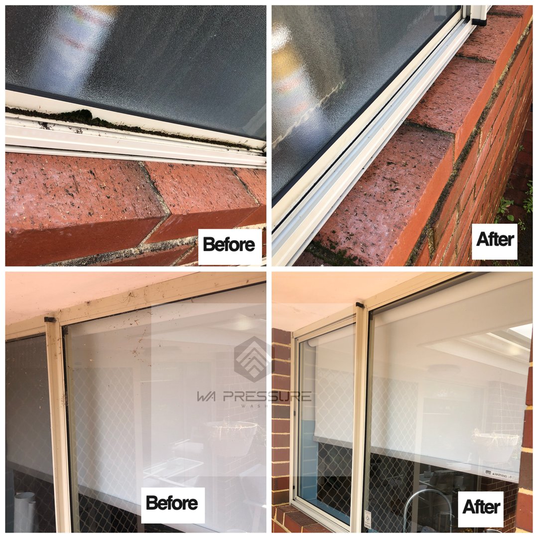 Professional driveway pressure washing showing clean results