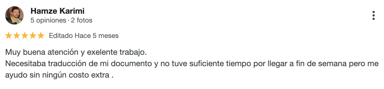 Opinión positiva sobre traducciones certificadas de Diana García