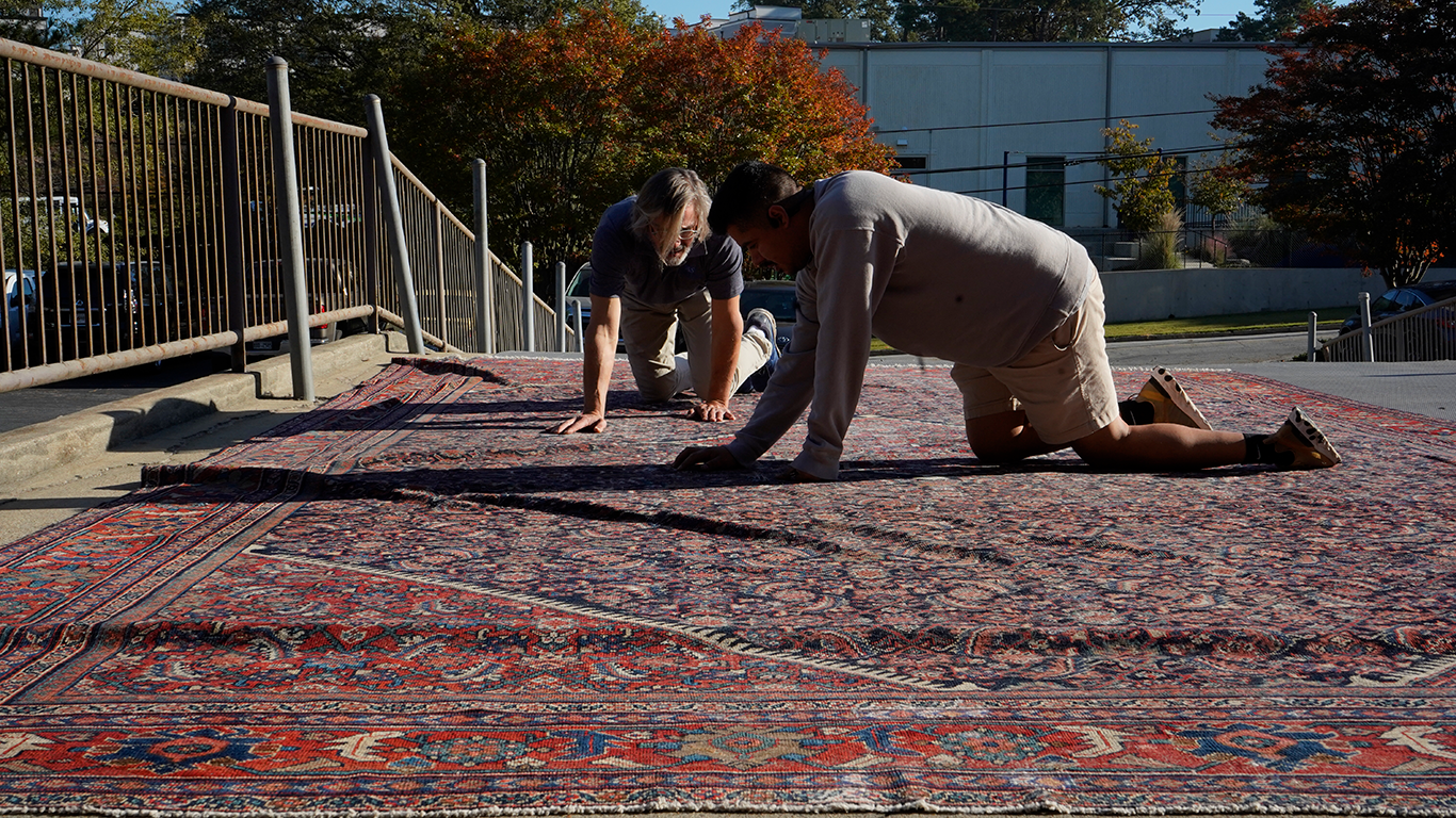 S&S Rug Cleaners professional rug washing facility - expert cleaning process for Oriental and Persian rugs in Alpharetta GA