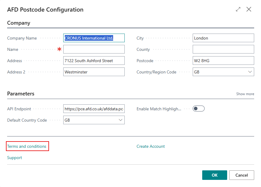Terms and Conditions message