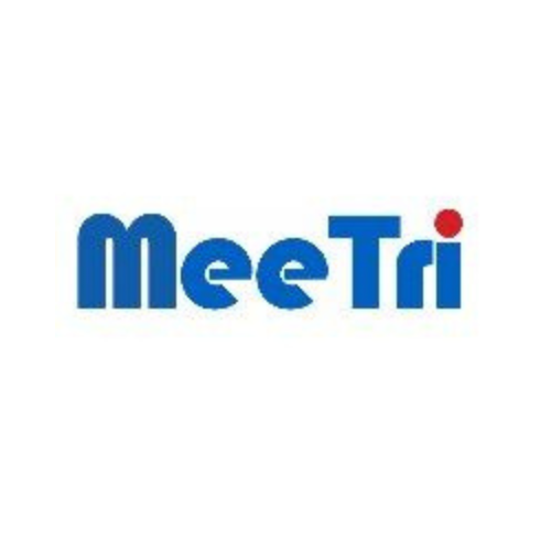 The logo features the word MeeTri in blue letters with a red dot above the i on a white background.