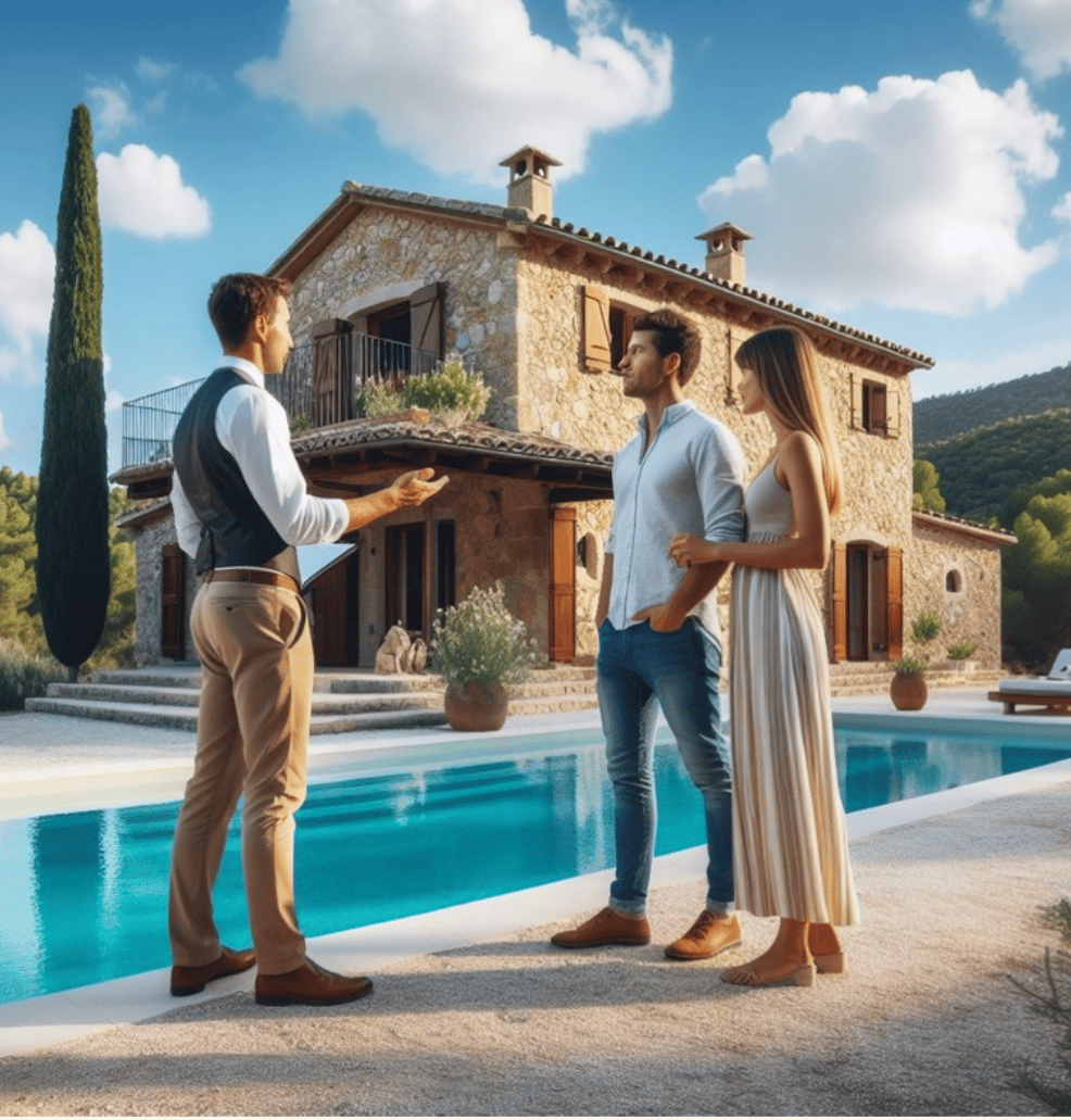 Real estate agent with couple shaking hands closing a deal