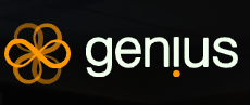 Logo with an orange interconnected loop design next to the word genius on a dark background.