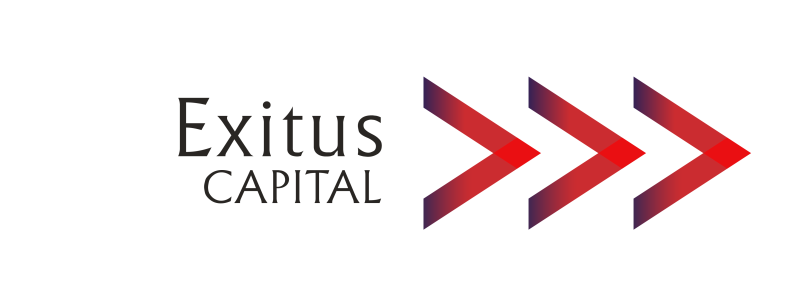 Logo with text 'Exitus Capital' and three red arrows pointing right.