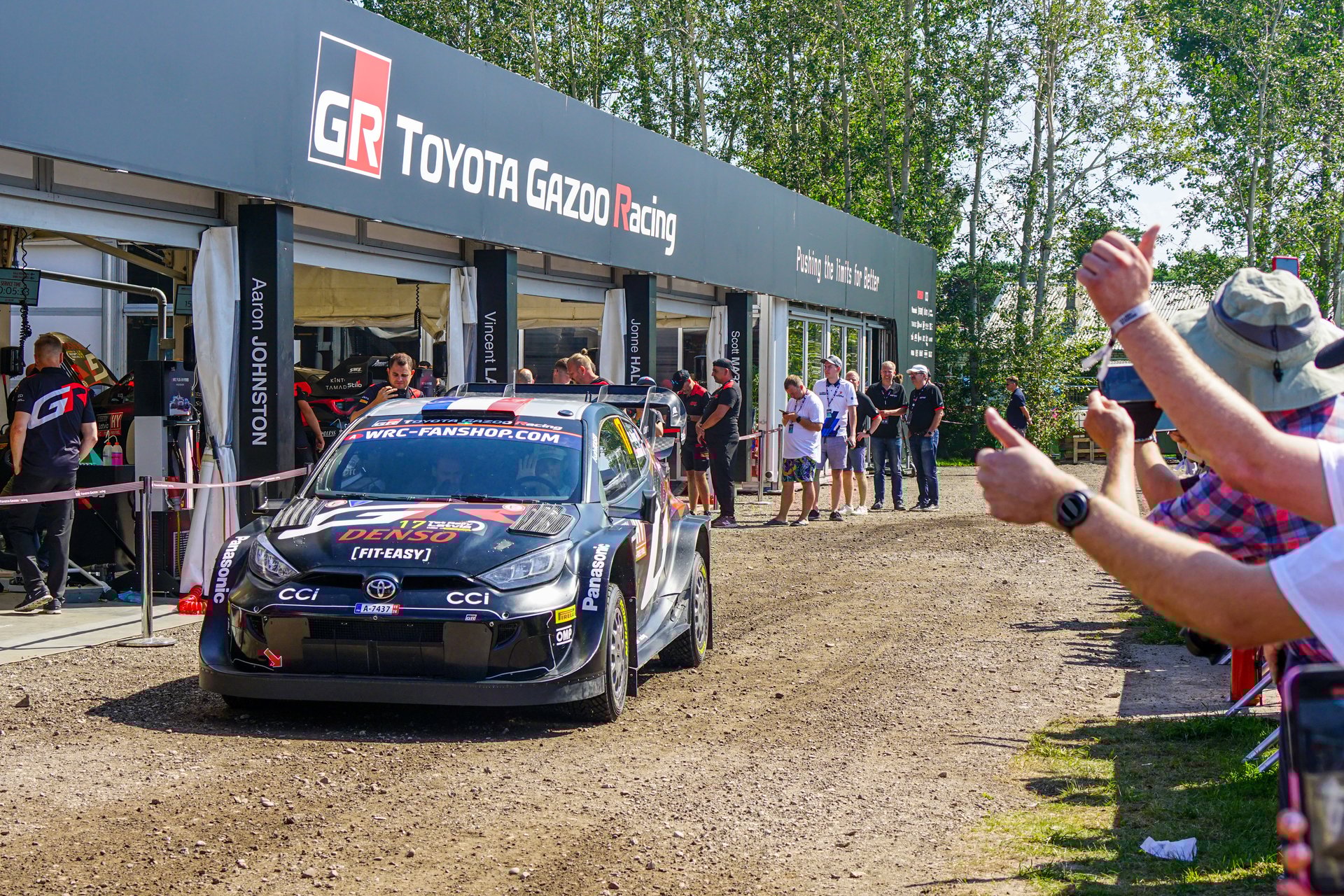 Liepaja, Latvia- July 20, 2024: WRC 2024 Rally Latvia Toyota Gazoo Racing service park, the rally car is going on the track