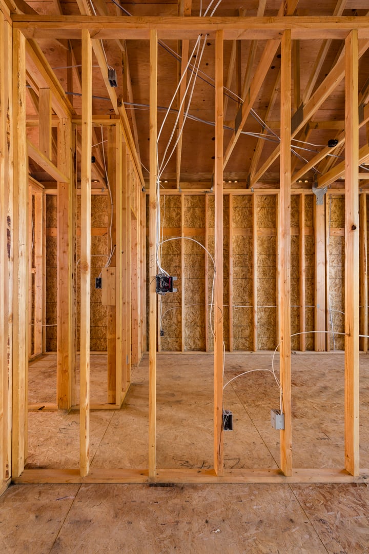 wooden frame interior with electrical wiring