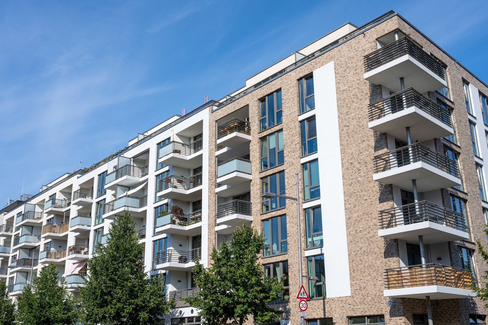 Big modern apartment buildings seen in Berlin, Germany
