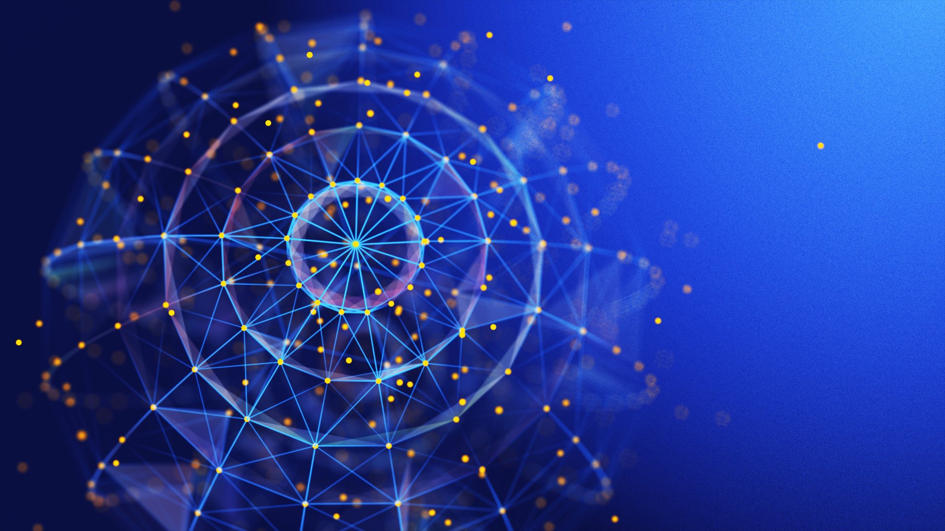 Abstract background 3D digital sphere quantum computing in cyber space. 3D algorithm blockchain grid global. Big data. Artificial intelligence design.