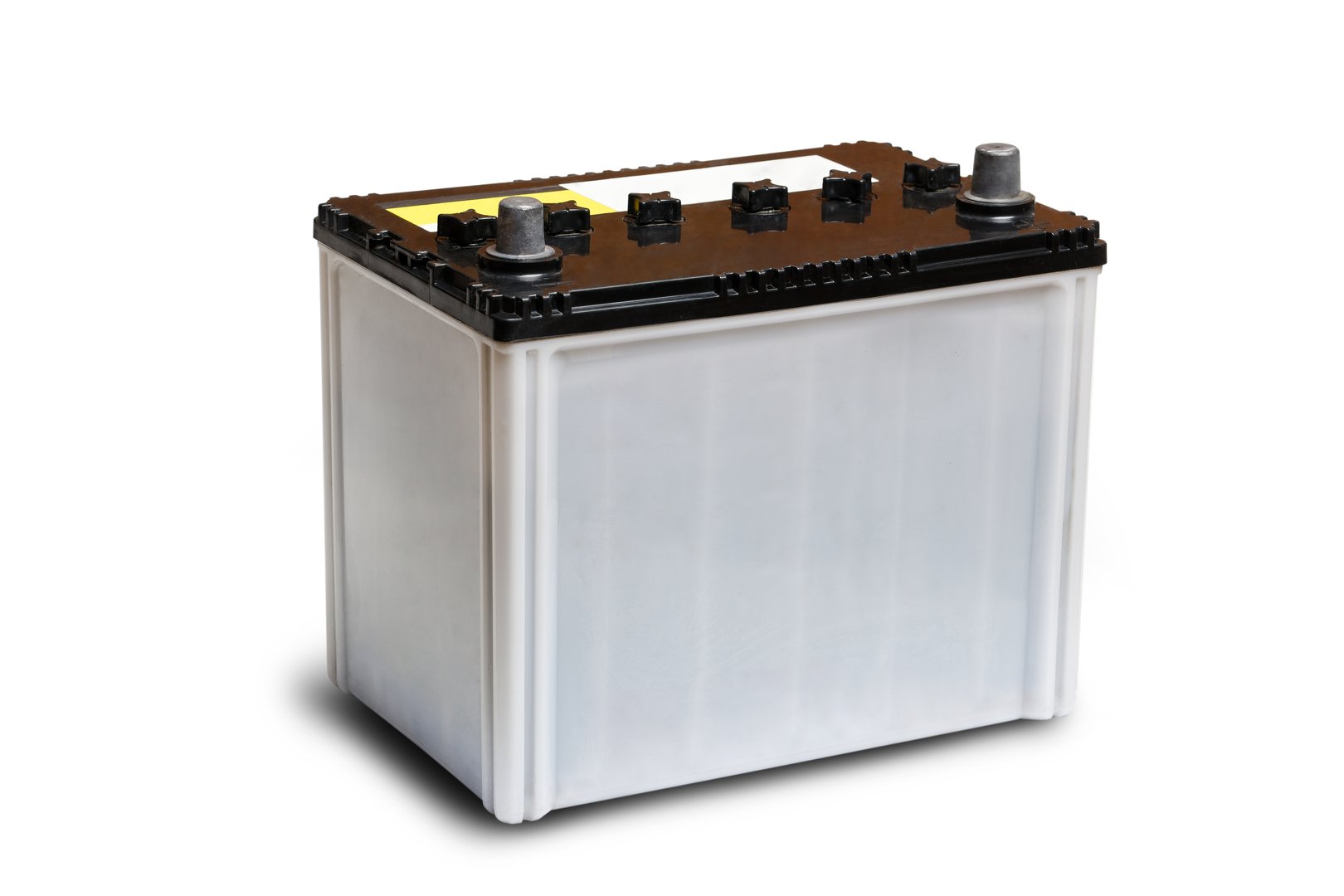 Closeup car battery isolated on white background