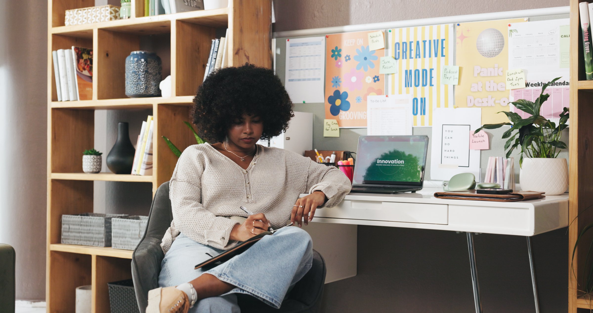 Woman working from home on laptop