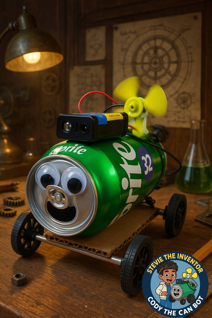 Student proudly showing completed robot