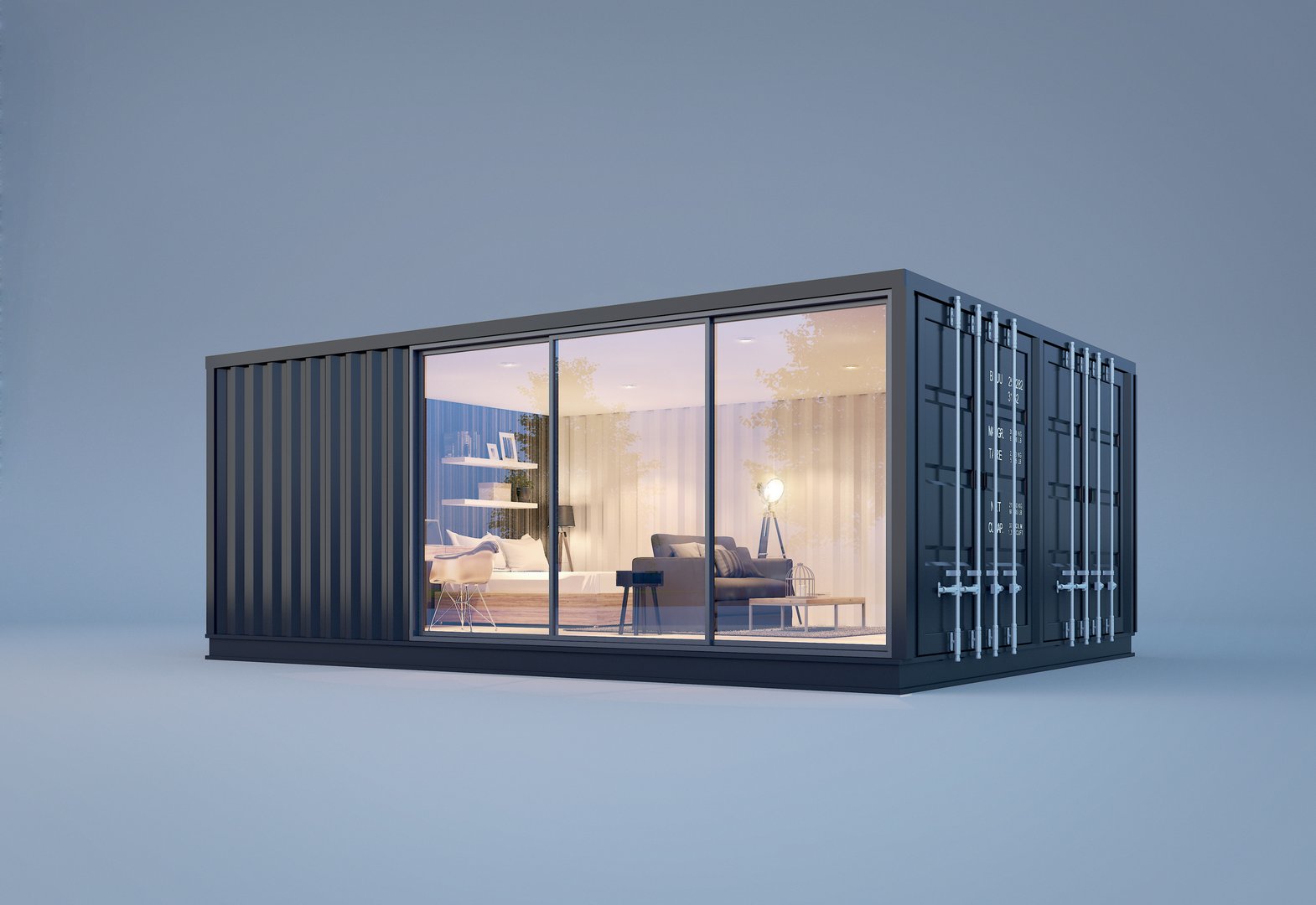 Container house isolated on background.3d rendering