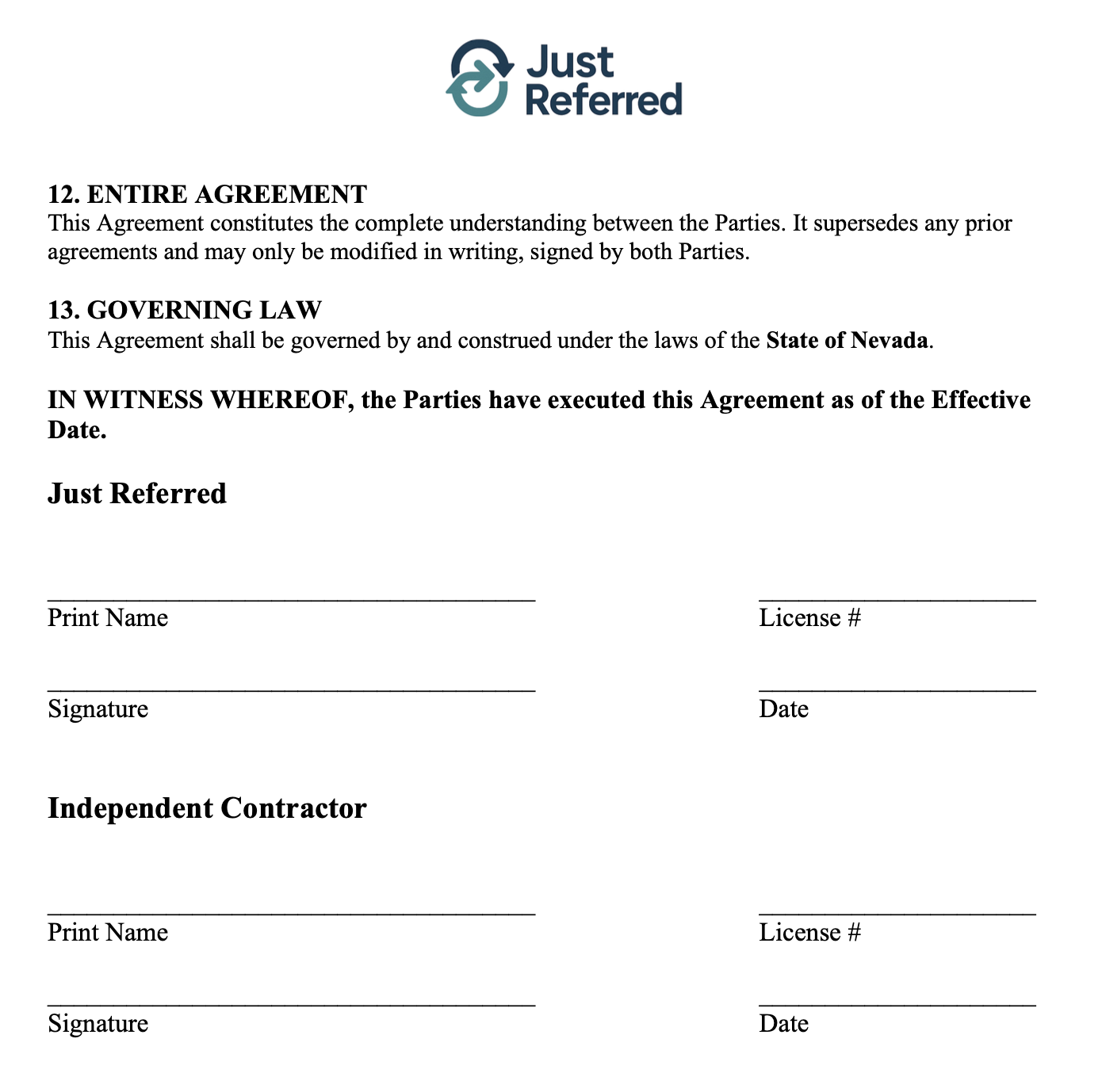 Just Referred Independent Contractor Agreement Page 3