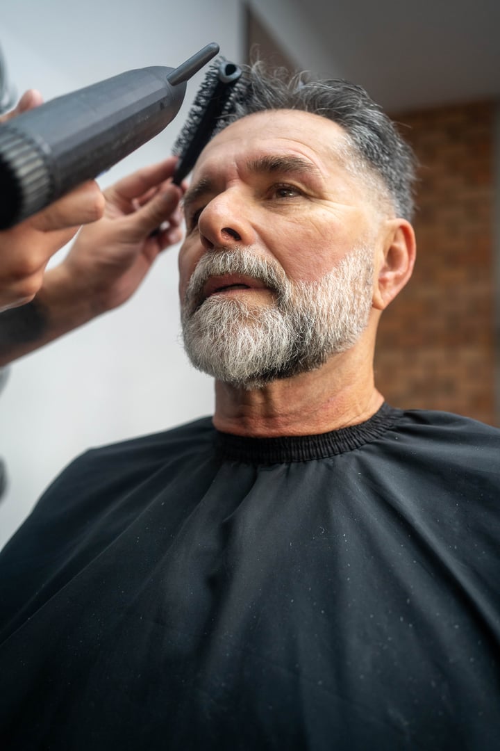 Gray blending for men in Sarasota - natural results at The Q Salon