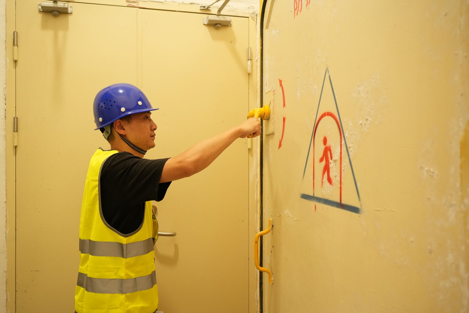 Professional fire door installation technician