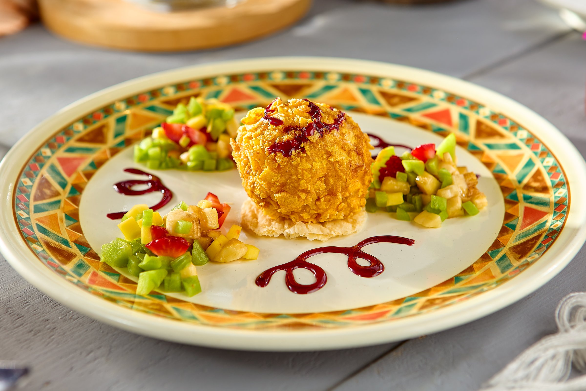 Fried Ice Cream with Fruit Tartare A Delightful Fusion Dessert.